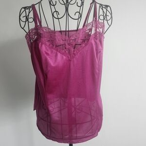 Vintage Y2K Fuchsia Pink Sheer Lace Camisole Festival Fairy Coquette